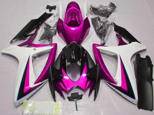 2006-2007 Suzuki GSXR 600 / GSXR 750 Motorcycle Fairings - White Pink Glossy Black Australia