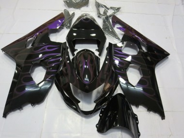 Affordable 2004-2005 Suzuki GSXR 600 / GSXR 750 Motorcycle Fairings - Glossy Black Purple Flame Australia