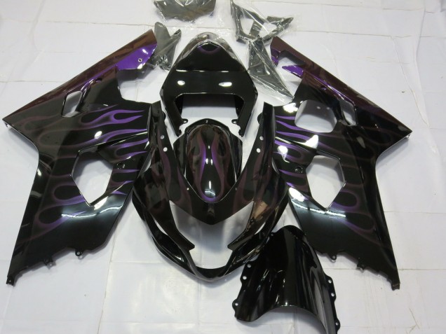 2004-2005 Suzuki GSXR 600 / GSXR 750 Motorcycle Fairings - Glossy Black Purple Flame Australia