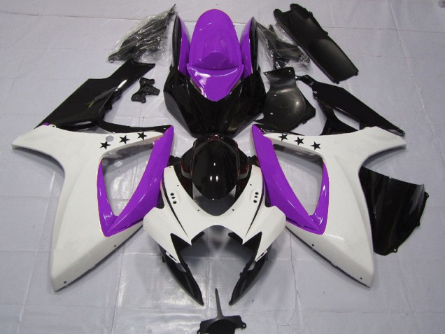 2006-2007 Suzuki GSXR 600 / GSXR 750 Motorcycle Fairings - Purple White Glossy Black Star Australia