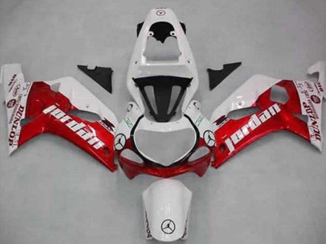 2001-2003 Suzuki GSXR 600 / GSXR 750 Motorcycle Fairings - White Red Jordan Dunlop Australia