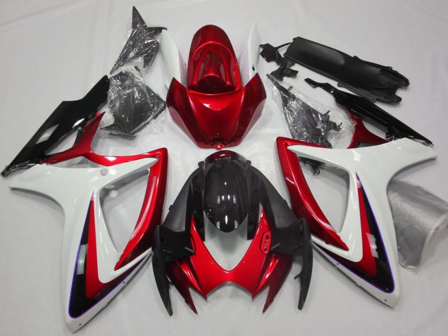 2006-2007 Suzuki GSXR 600 / GSXR 750 Motorcycle Fairings - White Red Glossy Black Australia