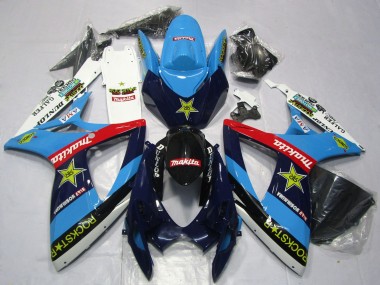 Affordable 2006-2007 Suzuki GSXR 600 / GSXR 750 Motorcycle Fairings - Blue White Red Glossy Black Rockstar Australia