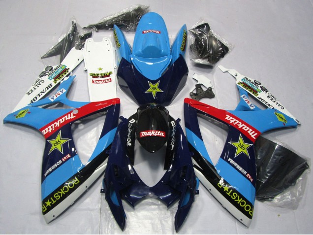 2006-2007 Suzuki GSXR 600 / GSXR 750 Motorcycle Fairings - Blue White Red Glossy Black Rockstar Australia