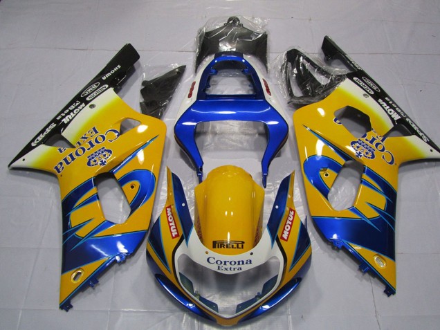 2001-2003 Suzuki GSXR 600 / GSXR 750 Motorcycle Fairings - Yellow Blue White Corona Motul Australia