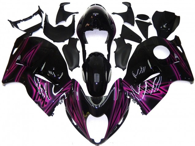 1996-2007 Suzuki GSXR 1300 Motorcycle Fairings - Glossy Black Purple Flame Australia