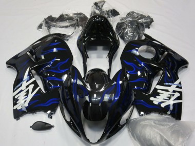 Affordable 1996-2007 Suzuki GSXR 1300 Motorcycle Fairings - Glossy Black Blue Flame Australia