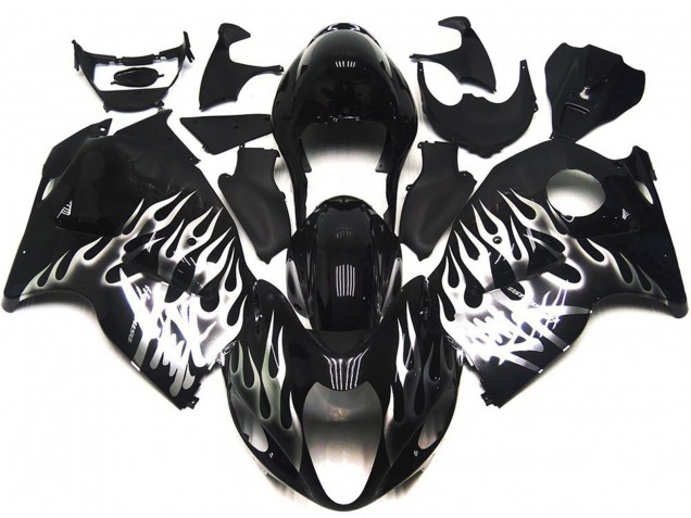 1996-2007 Suzuki GSXR 1300 Motorcycle Fairings - Glossy Black with Silver Flame Australia