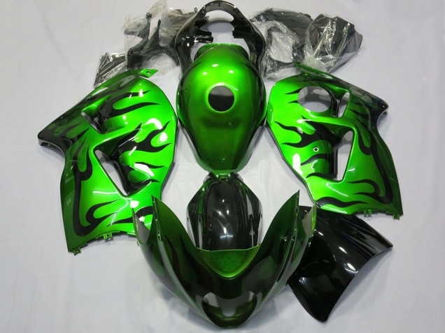1996-2007 Suzuki GSXR 1300 Motorcycle Fairing - Green Black Flame Australia