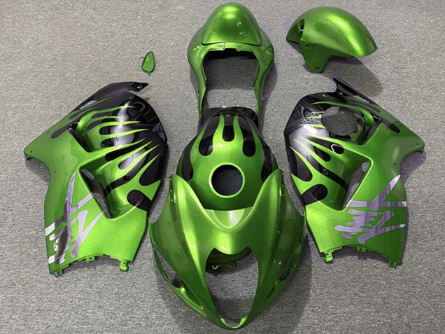 1996-2007 Suzuki GSXR 1300 Motorcycle Fairings - Green Black Flame Australia
