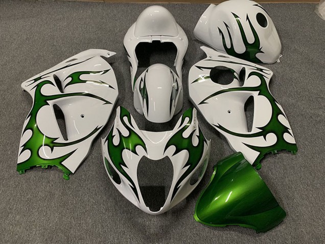 1996-2007 Suzuki GSXR 1300 Motorcycle Fairings - White Green Flame Australia
