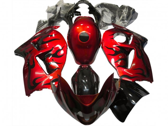 1996-2007 Suzuki GSXR 1300 Motorcycle Fairings - Red Black Flame Australia