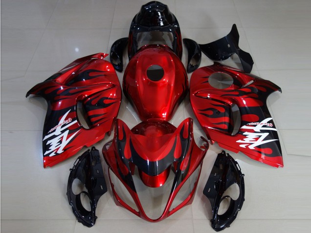 2008-2020 Suzuki GSXR 1300 Motorcycle Fairings - Red Black Flame Australia