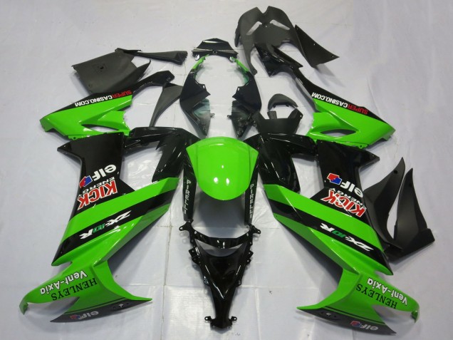 2008-2010 Kawasaki ZX10R Motorcycle Fairings - Green Black Red Kick Elf Henleys Vent-Axia Australia