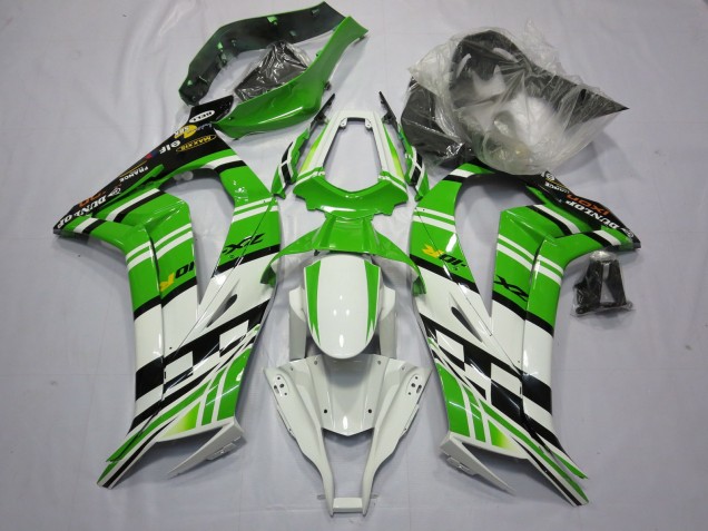 2011-2015 Kawasaki ZX10R Motorcycle Fairing - White Green Yellow Black Maxxis Dunlop Australia