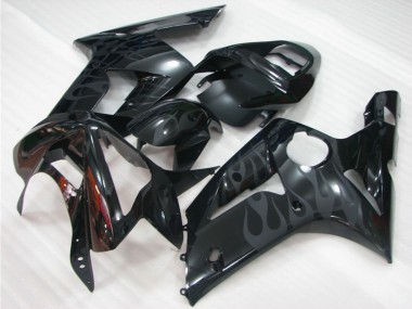Affordable 2003-2004 Kawasaki ZX6R Motorcycle Fairings - Glossy Black Grey Flame Australia