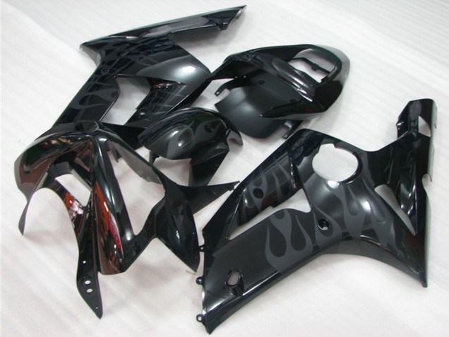 2003-2004 Kawasaki ZX6R Motorcycle Fairings - Glossy Black Grey Flame Australia