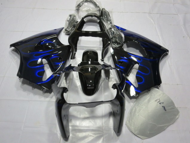 2000-2002 Kawasaki ZX6R Motorcycle Fairing - Glossy Black Blue Flame Australia