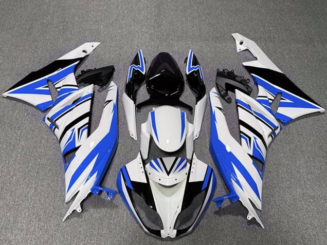 2009-2012 Kawasaki ZX6R Motorcycle Fairings - White Blue Black Zag Australia