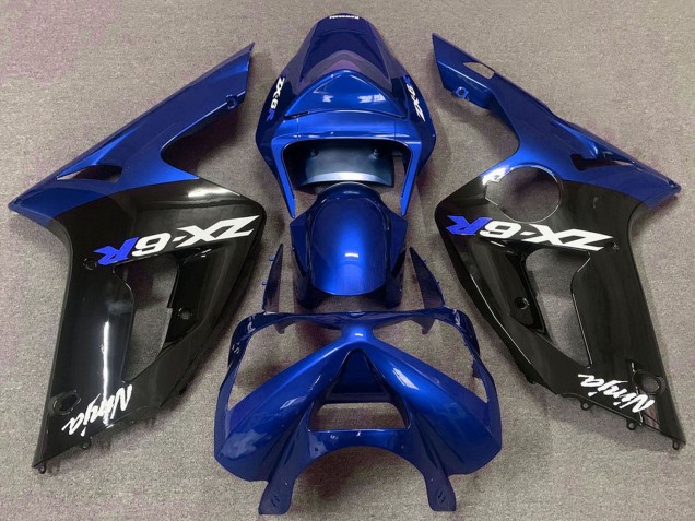2003-2004 Kawasaki ZX6R Motorcycle Fairings - Blue Glossy Black Australia