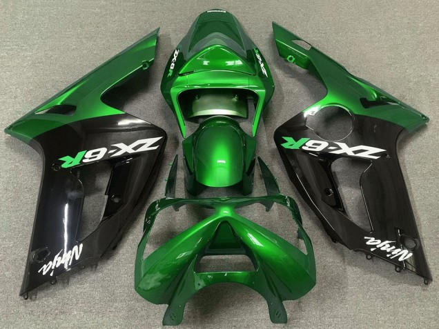 2003-2004 Kawasaki ZX6R Motorcycle Fairings - Green Glossy Black Australia