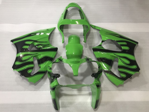 2000-2002 Kawasaki ZX6R Motorcycle Fairings - Green Black Flame Australia