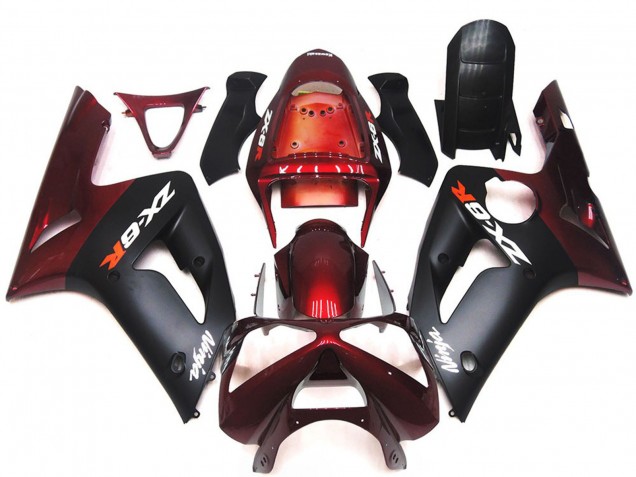 2003-2004 Kawasaki ZX6R Motorcycle Fairings - Maroon Red Matte Black Australia