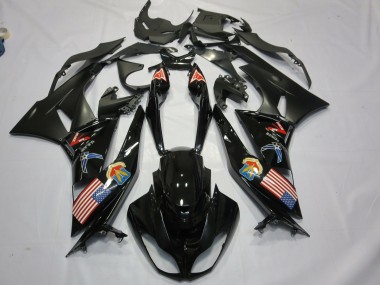 Affordable 2009-2012 Kawasaki ZX6R Motorcycle Fairings - Glossy Black Matte Black American Flag Australia
