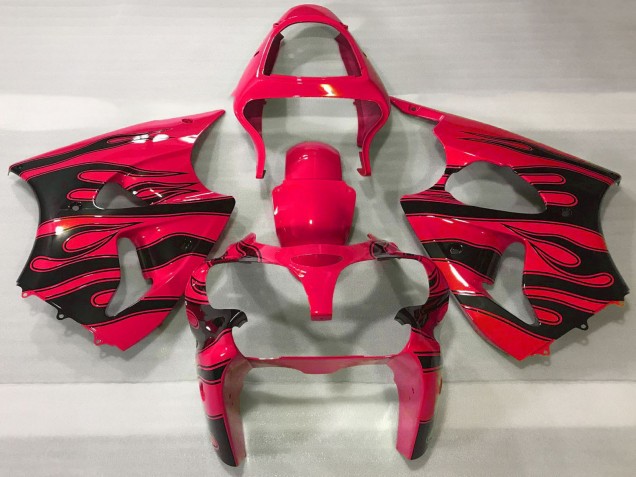 2000-2002 Kawasaki ZX6R Motorcycle Fairings - Red Black Flame Australia