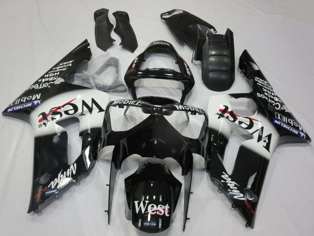 2003-2004 Kawasaki ZX6R Motorcycle Fairings - Glossy Black White West Australia