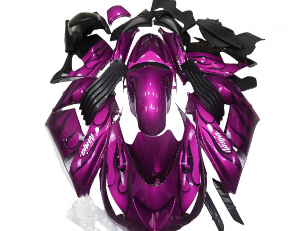 2006-2011 Kawasaki ZX14R Motorcycle Fairing - Purple Black Flame White Ninja Australia