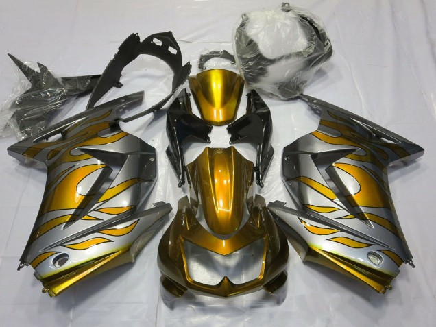 2008-2012 Kawasaki Ninja 250 Motorcycle Fairings - Silver Gold Flame Australia