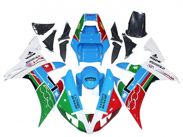 2002-2003 Yamaha R1 Motorcycle Fairings - White Blue Red Green Motul Michelin Dunlop Australia