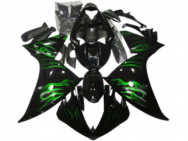 2009-2011 Yamaha R1 Motorcycle Fairings - Glossy Black Green Flame Australia