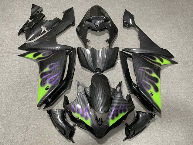 2007-2008 Yamaha R1 Motorcycle Fairings - Carbon Fiber Green Purple Flame Australia