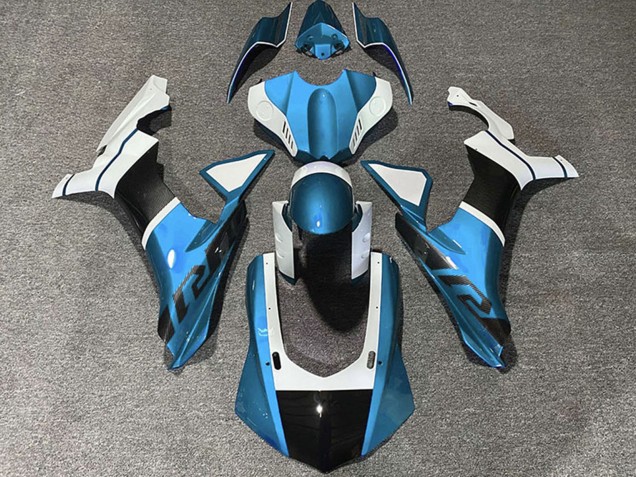 2015-2019 Yamaha R1 Motorcycle Fairings - Light Blue White Carbon Fiber Accents Australia