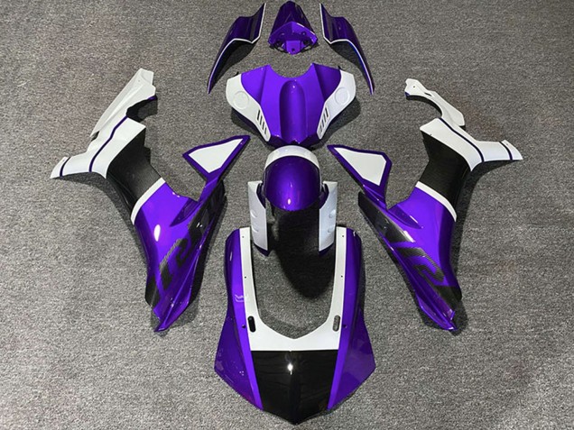 2015-2019 Yamaha R1 Motorcycle Fairings - White Purple Carbon Fiber Accents Australia