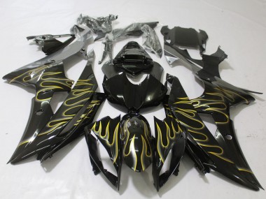 Affordable 2008-2016 Yamaha R6 Motorcycle Fairings - Glossy Black Gold Flame Australia