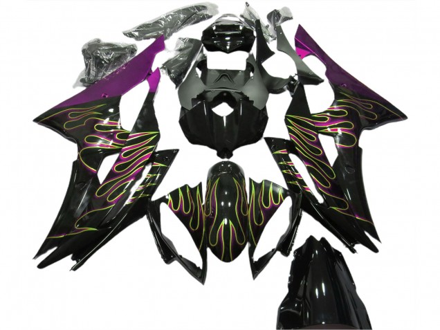 2008-2016 Yamaha R6 Motorcycle Fairings - Purple Glossy Black Gold Flame Australia