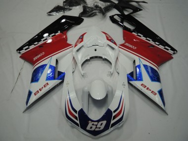 Affordable 2007-2014 Ducati 848 Motorcycle Fairings - White Red Blue Glossy Black Corse 69 Australia