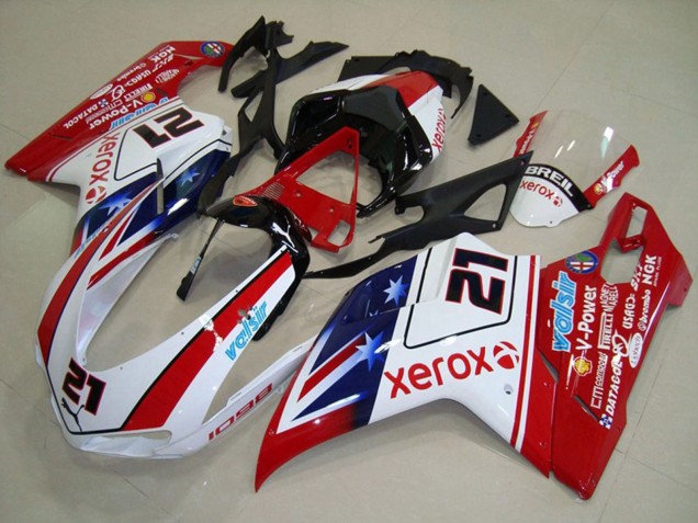 2007-2014 Ducati 1098 Motorcycle Fairings - White Red Black Blue Star Xerox 21 Australia