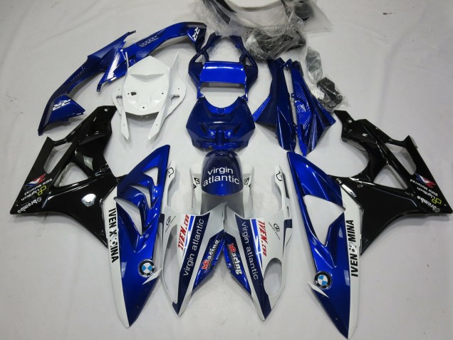 2009-2014 BMW S1000RR Motorcycle Fairings - White Blue Glossy Black Virgin Atlantic Australia