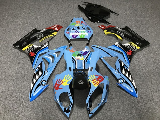 2009-2014 BMW S1000RR Motorcycle Fairings - Light Blue Black Shark Hands Australia
