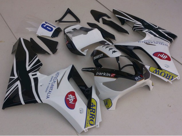 2006-2008 Triumph Daytona 675 Motorcycle Fairings - White Glossy Black with Flag Australia