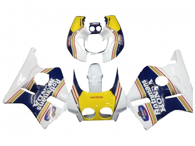 1987-1989 Honda CBR400RR NC23 Motorcycle Fairings - White Yellow Blue Rothmans Australia