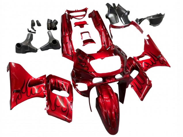 1993-2007 Kawasaki ZZR400 Motorcycle Fairings - Red Black Flame Australia