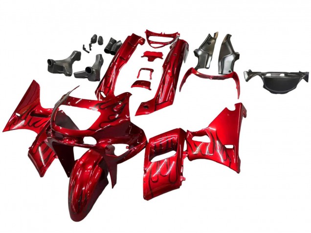 1998-2003 Kawasaki ZZR600 Motorcycle Fairings - Red with Black Flame Australia