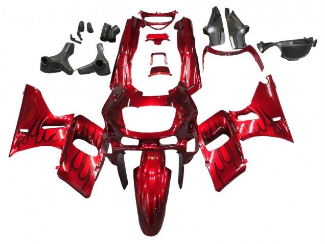 1998-2003 Kawasaki ZZR600 Motorcycle Fairings - Red with Black Flame Australia