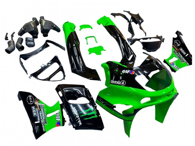 1993-2007 Kawasaki ZZR400 Motorcycle Fairings - Green Glossy Black Green Monster Elf Touch4 Bridgestone Australia