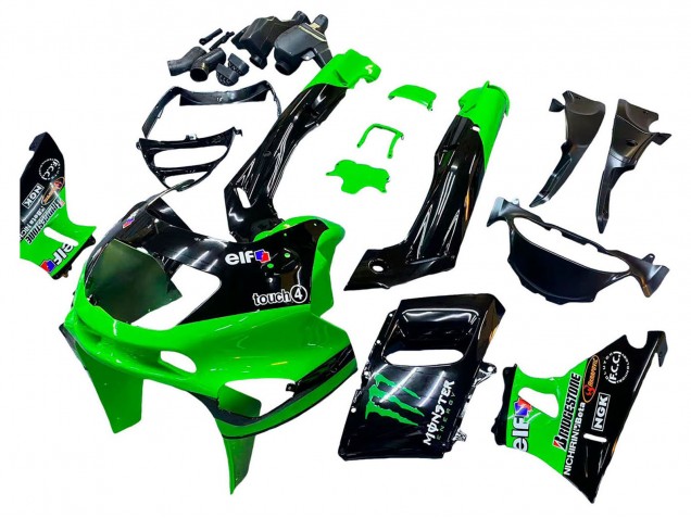 1998-2003 Kawasaki ZZR600 Motorcycle Fairings - Green Black Monster Elf Australia